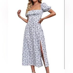 Elegant Blue Floral Women's Dress